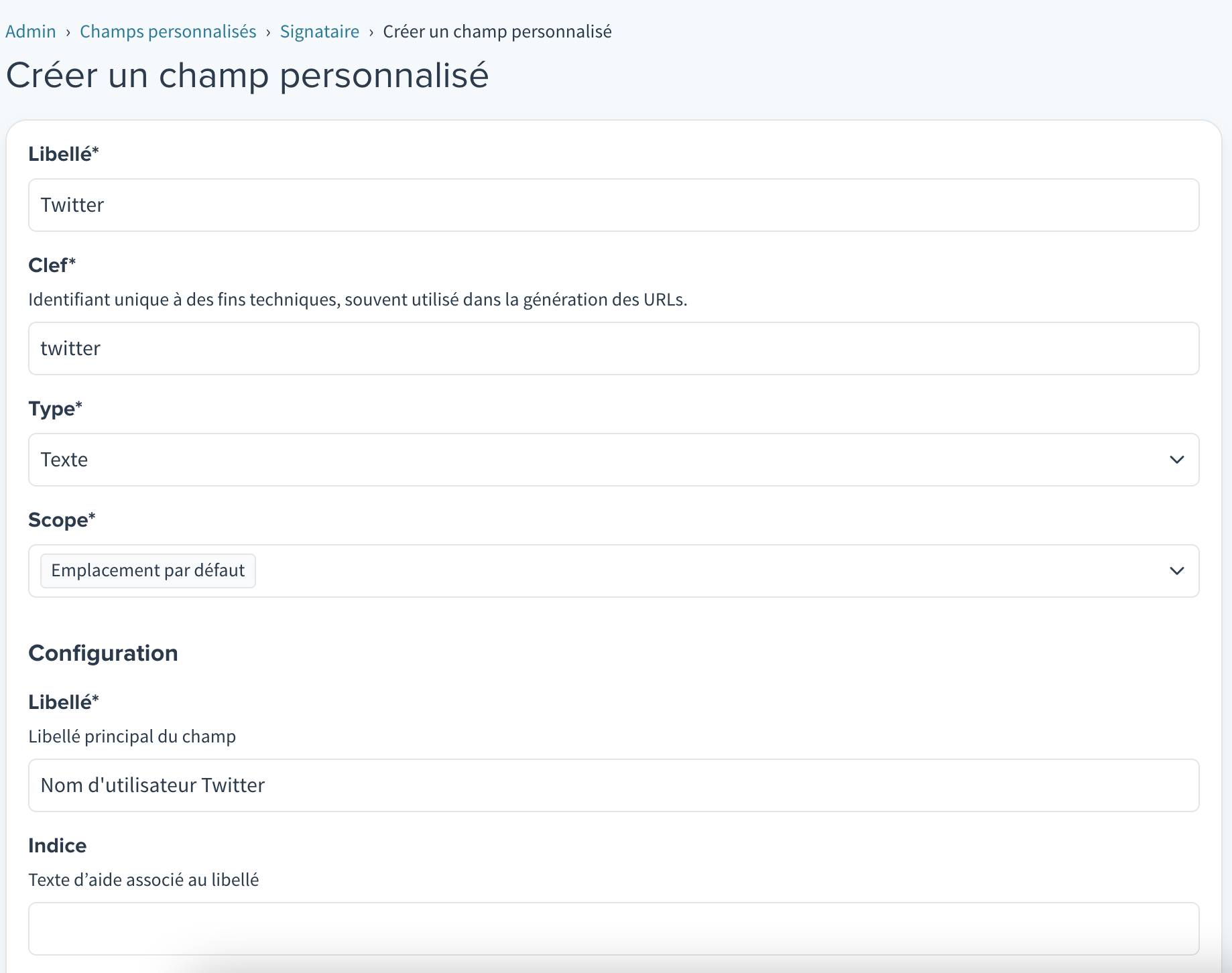 Create custom field