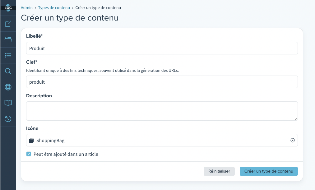 Create Custom Type form