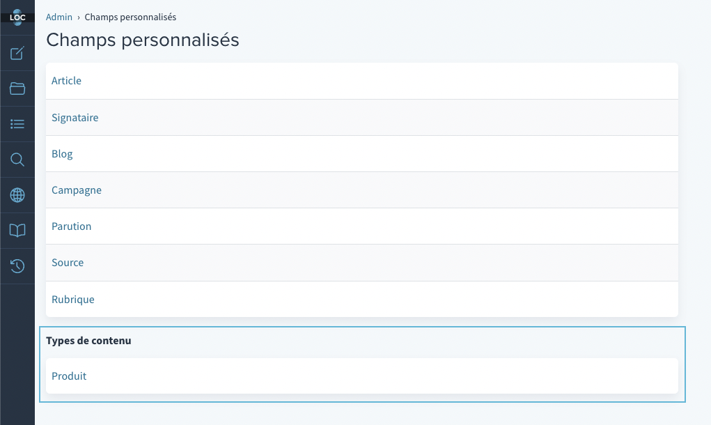 Custom Fields list