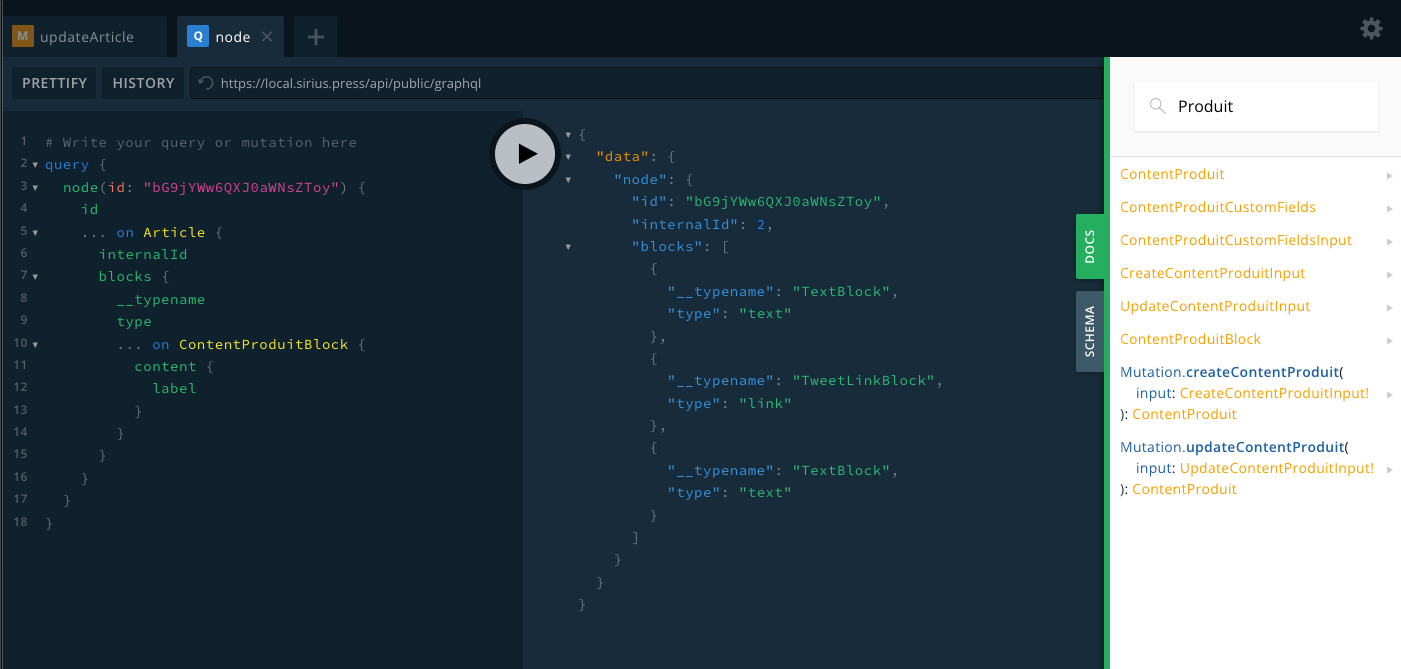 Sirius GraphQL Playground